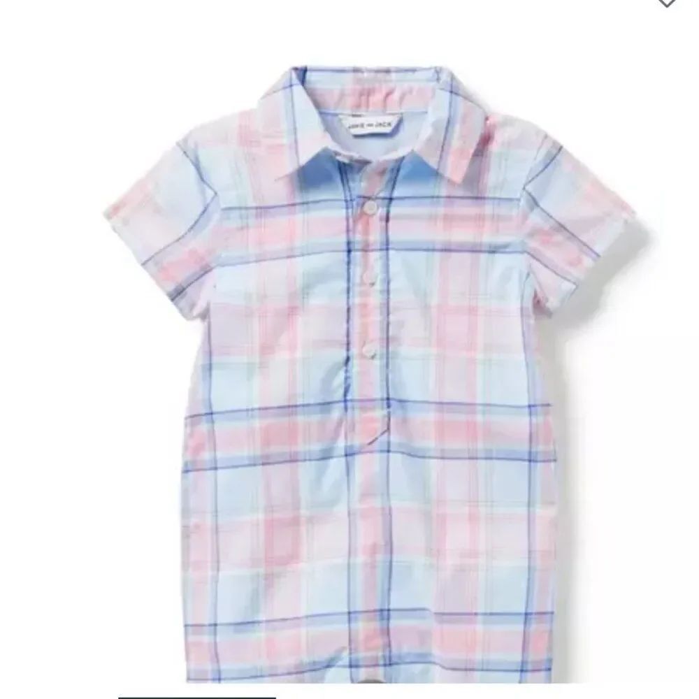 Janie and Jack 100048596 Baby Beau Blue Plaid Baby Madras Plaid Romper size 0-3